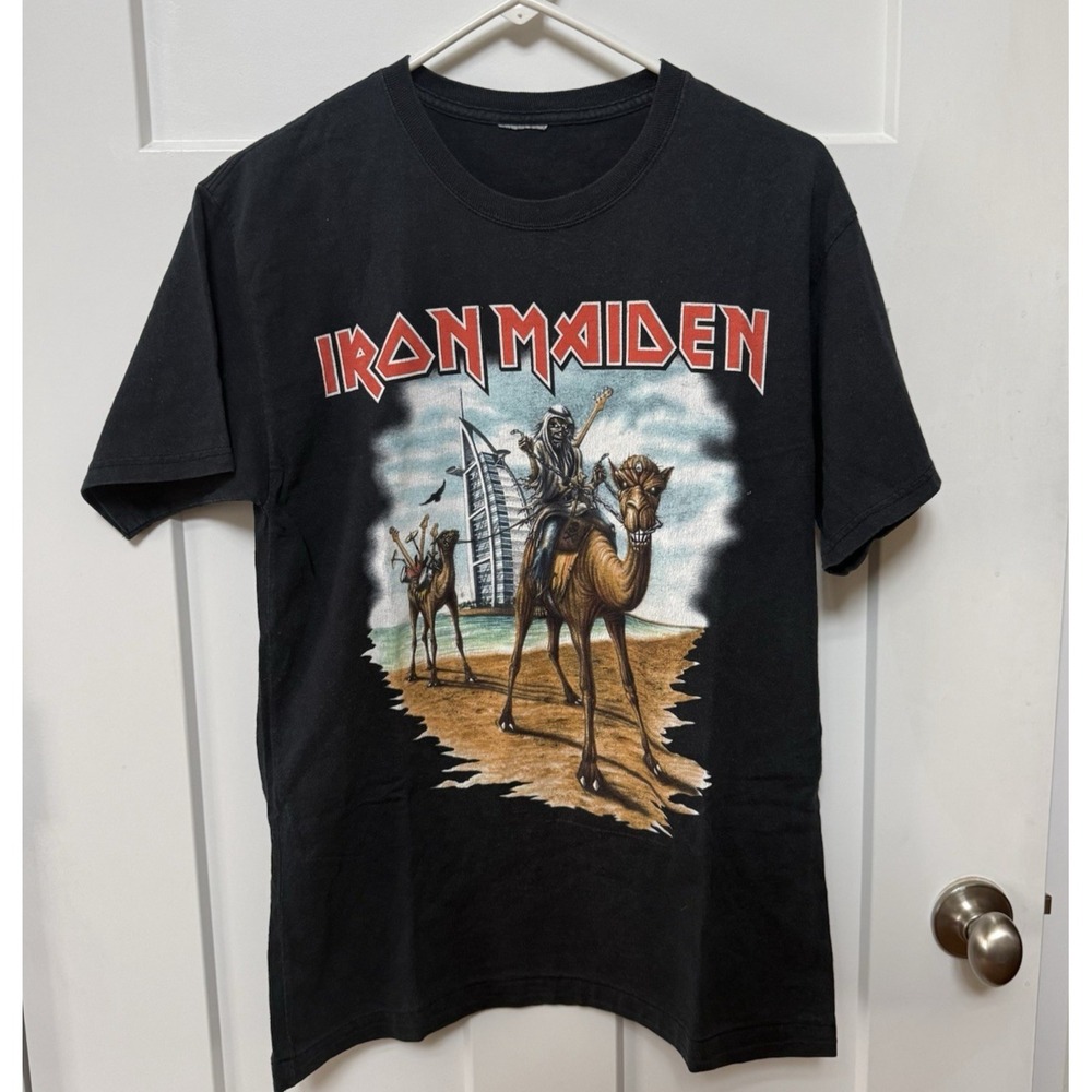 Rare 2007 Iron‎ Maiden Dubai Camel T-shirt L Double Sided Tour Band T